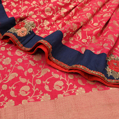 Rare Vintage Sari Pink Pure Silk Hand Embroidered Sarees Designer Sabyasachi 6Yd Sewing Ethnic Bollywood party wear saree