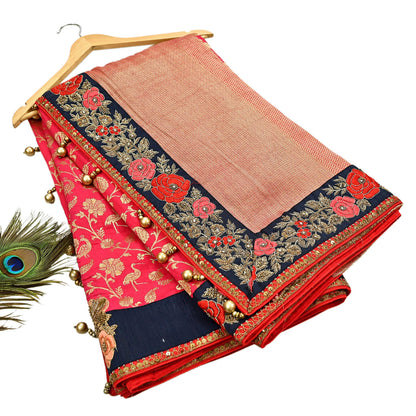 Rare Vintage Sari Pink Pure Silk Hand Embroidered Sarees Designer Sabyasachi 6Yd Sewing Ethnic Bollywood party wear saree