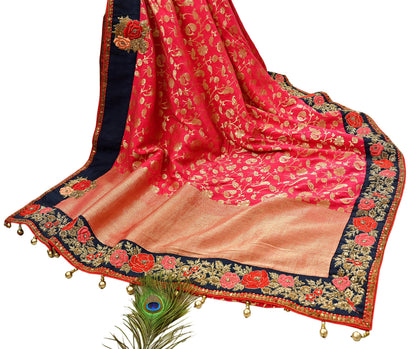 Rare Vintage Sari Pink Pure Silk Hand Embroidered Sarees Designer Sabyasachi 6Yd Sewing Ethnic Bollywood party wear saree