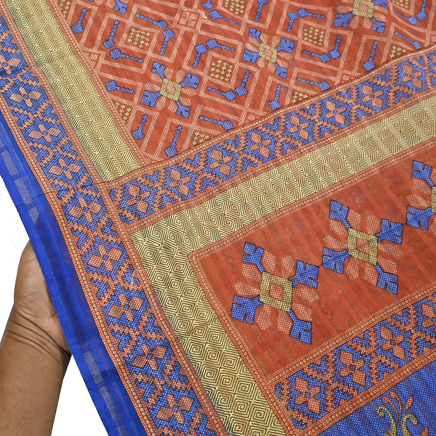 Indian Vintage Sari Orange Pure Cotton Printed Sarees Craft Fabric Soft 5Yd Sarong Wrap Boho Fabric Kimono Quilting Crafting Upcycle