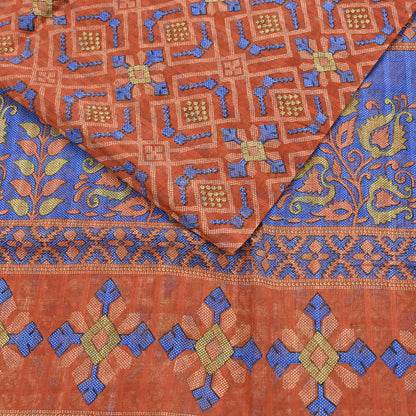 Indian Vintage Sari Orange Pure Cotton Printed Sarees Craft Fabric Soft 5Yd Sarong Wrap Boho Fabric Kimono Quilting Crafting Upcycle