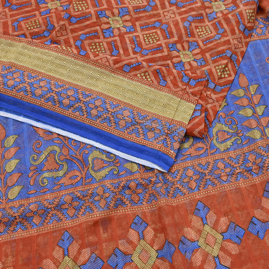 Indian Vintage Sari Orange Pure Cotton Printed Sarees Craft Fabric Soft 5Yd Sarong Wrap Boho Fabric Kimono Quilting Crafting Upcycle