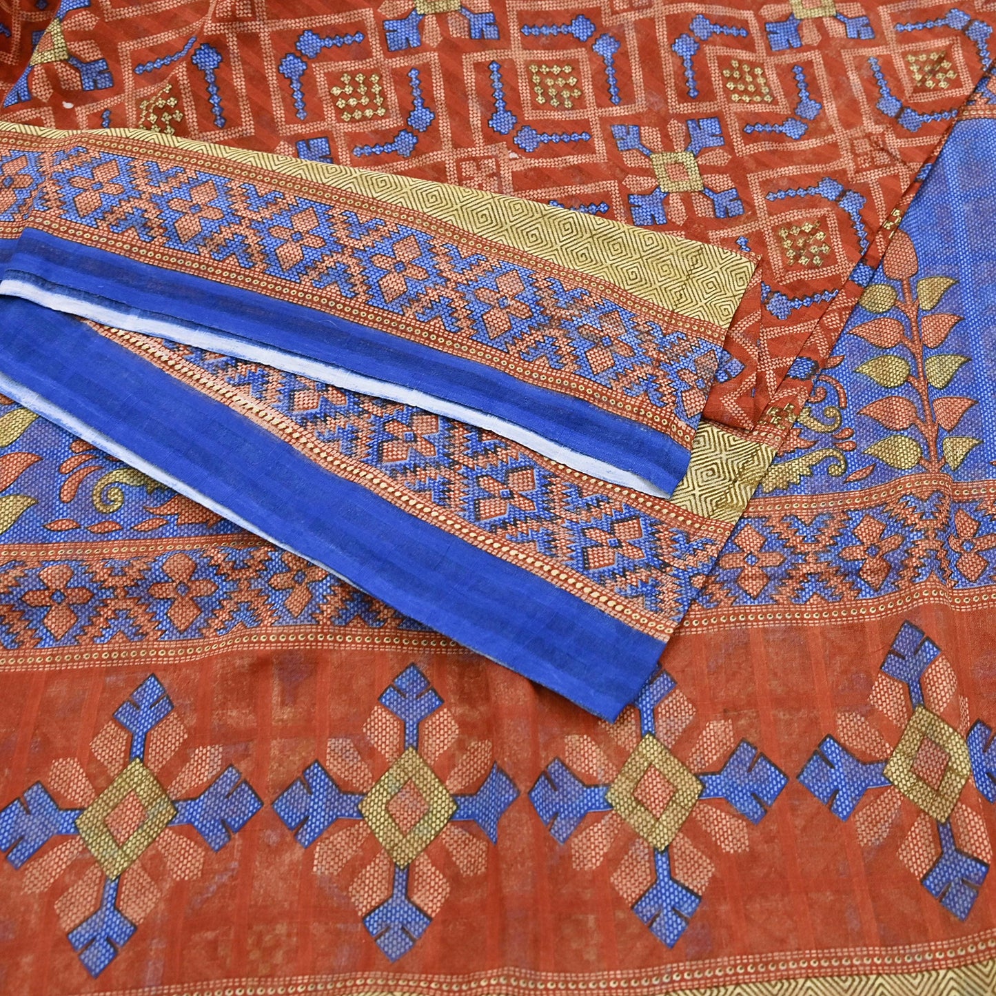 Indian Vintage Sari Orange Pure Cotton Printed Sarees Craft Fabric Soft 5Yd Sarong Wrap Boho Fabric Kimono Quilting Crafting Upcycle