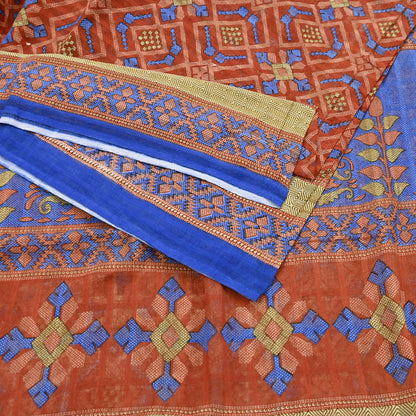 Indian Vintage Sari Orange Pure Cotton Printed Sarees Craft Fabric Soft 5Yd Sarong Wrap Boho Fabric Kimono Quilting Crafting Upcycle