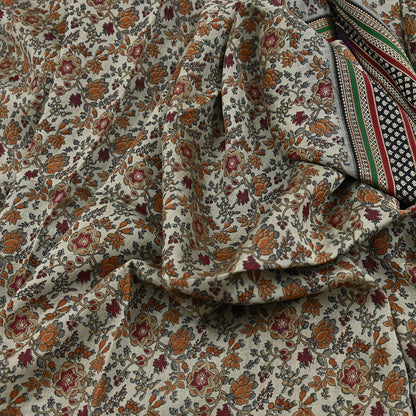 Indian Vintage Gray & Brown Saree Blend Cotton Printed Indian Sari Craft Soft Fabric 5Yard Sewing Sarong Wrap Floral Floral