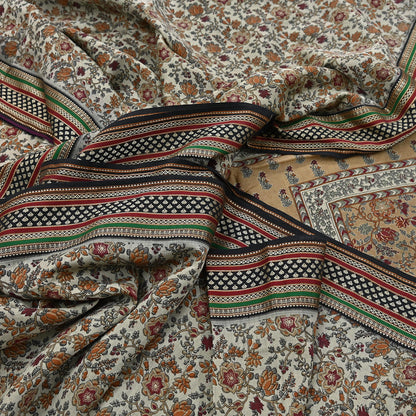 Indian Vintage Gray & Brown Saree Blend Cotton Printed Indian Sari Craft Soft Fabric 5Yard Sewing Sarong Wrap Floral Floral