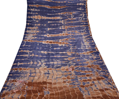 Indian Vintage Saree Brown & Purple Pure Crepe Silk Tie-Dye Embroidered Sari Fabric 6yard Sewing Floral Soft Zari