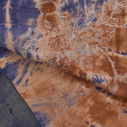 Indian Vintage Saree Brown & Purple Pure Crepe Silk Tie-Dye Embroidered Sari Fabric 6yard Sewing Floral Soft Zari