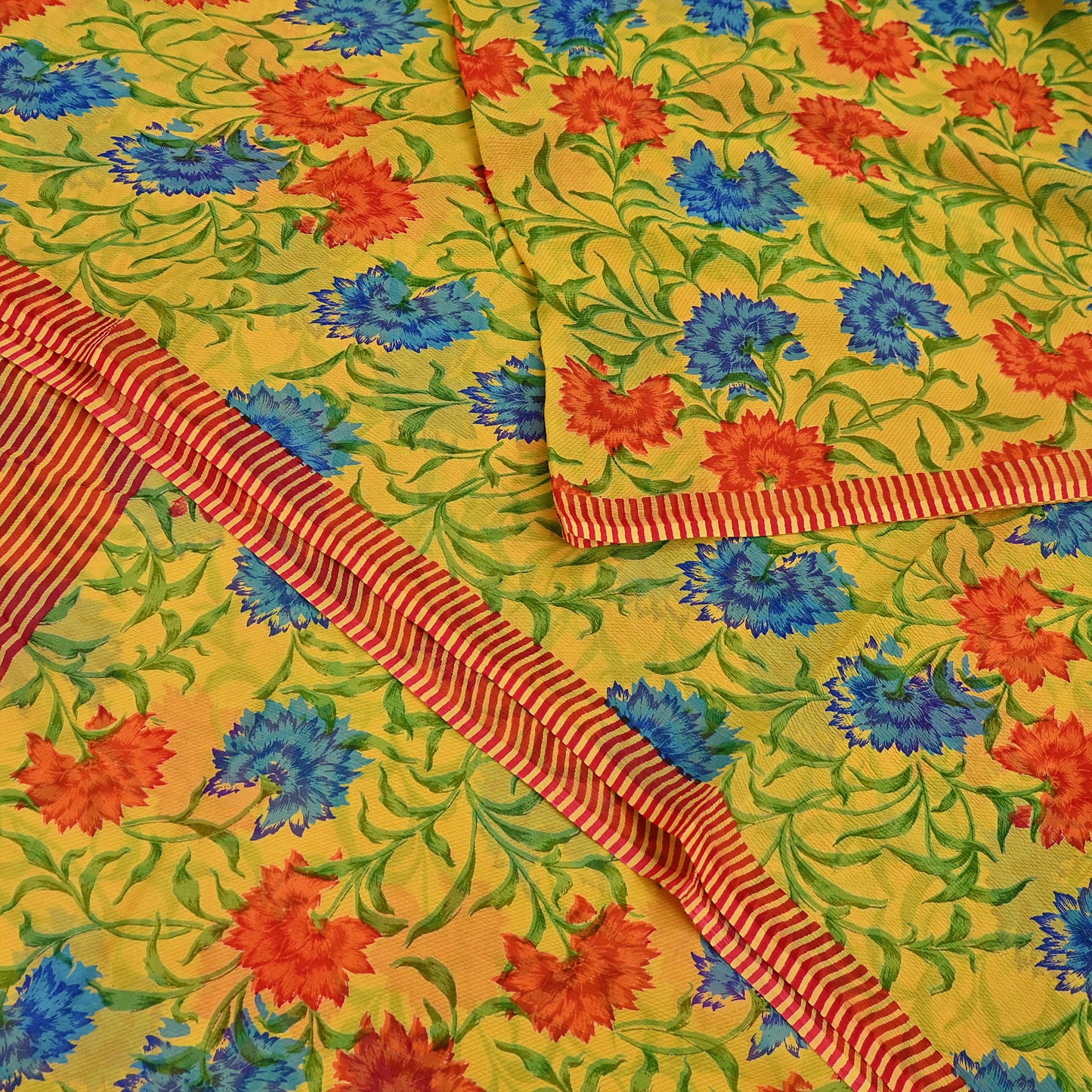 Indian Vintage Sari Yellow Pure Chiffon Silk Printed Saree 5Yd Craft Fabric Sewing Soft Light Sari Dress Making Quilting For Crating