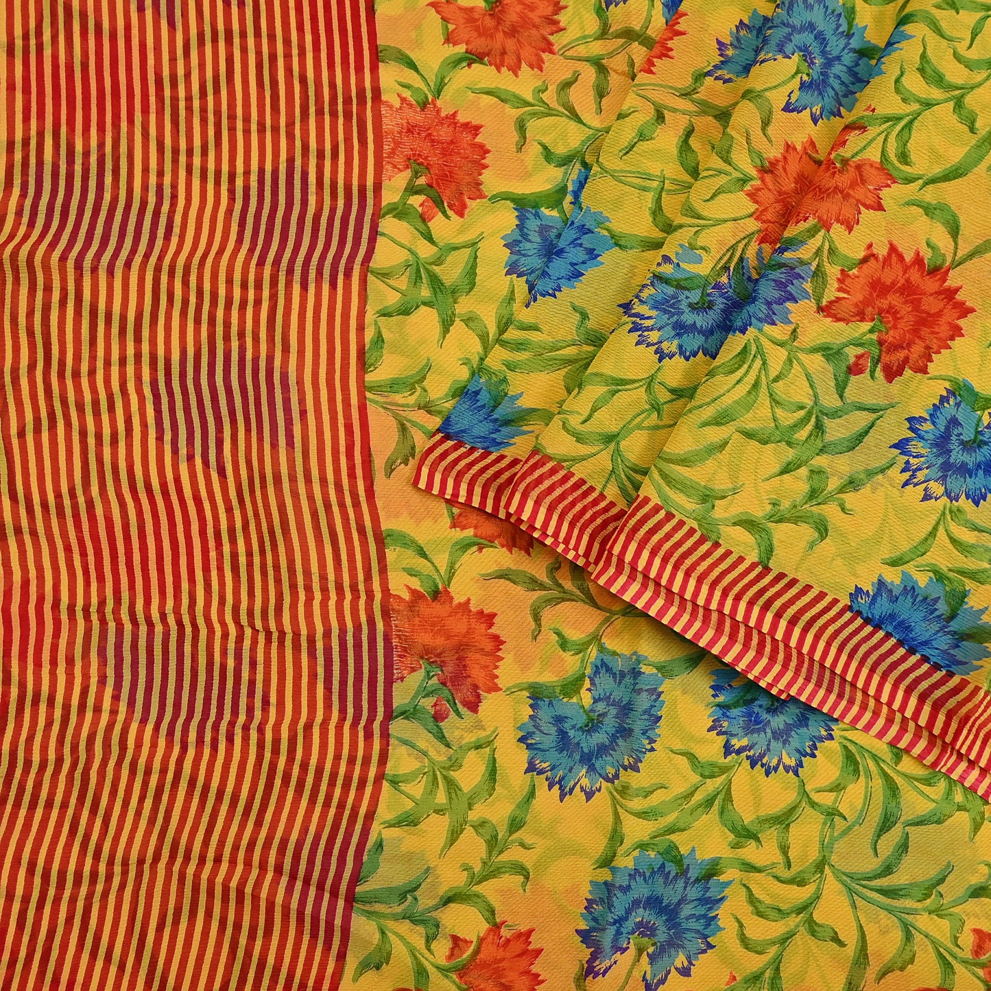 Indian Vintage Sari Yellow Pure Chiffon Silk Printed Saree 5Yd Craft Fabric Sewing Soft Light Sari Dress Making Quilting For Crating