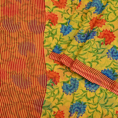 Indian Vintage Sari Yellow Pure Chiffon Silk Printed Saree 5Yd Craft Fabric Sewing Soft Light Sari Dress Making Quilting For Crating