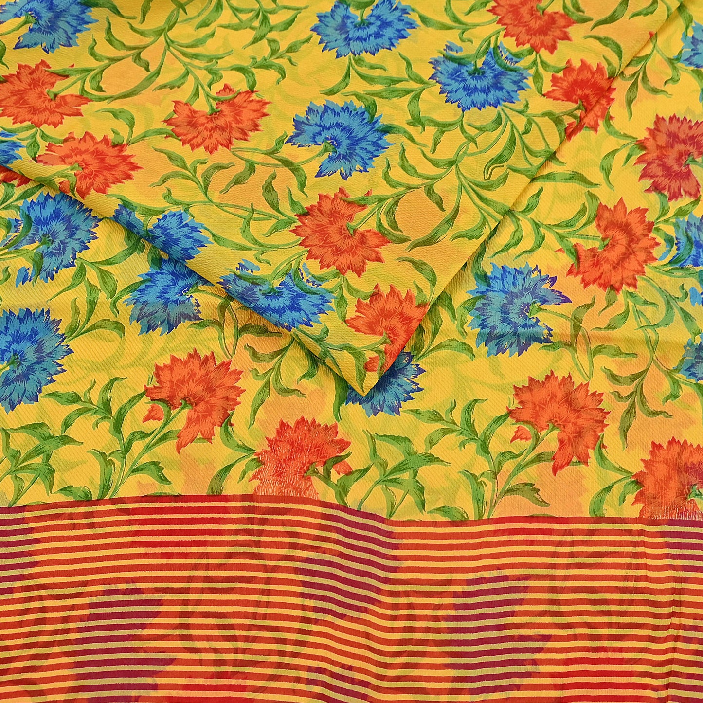 Indian Vintage Sari Yellow Pure Chiffon Silk Printed Saree 5Yd Craft Fabric Sewing Soft Light Sari Dress Making Quilting For Crating