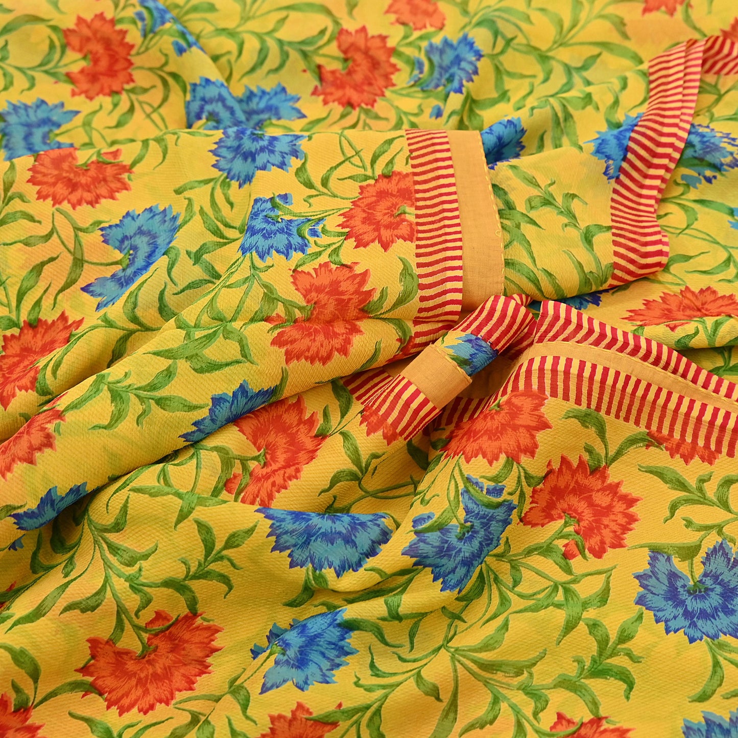 Indian Vintage Sari Yellow Pure Chiffon Silk Printed Saree 5Yd Craft Fabric Sewing Soft Light Sari Dress Making Quilting For Crating