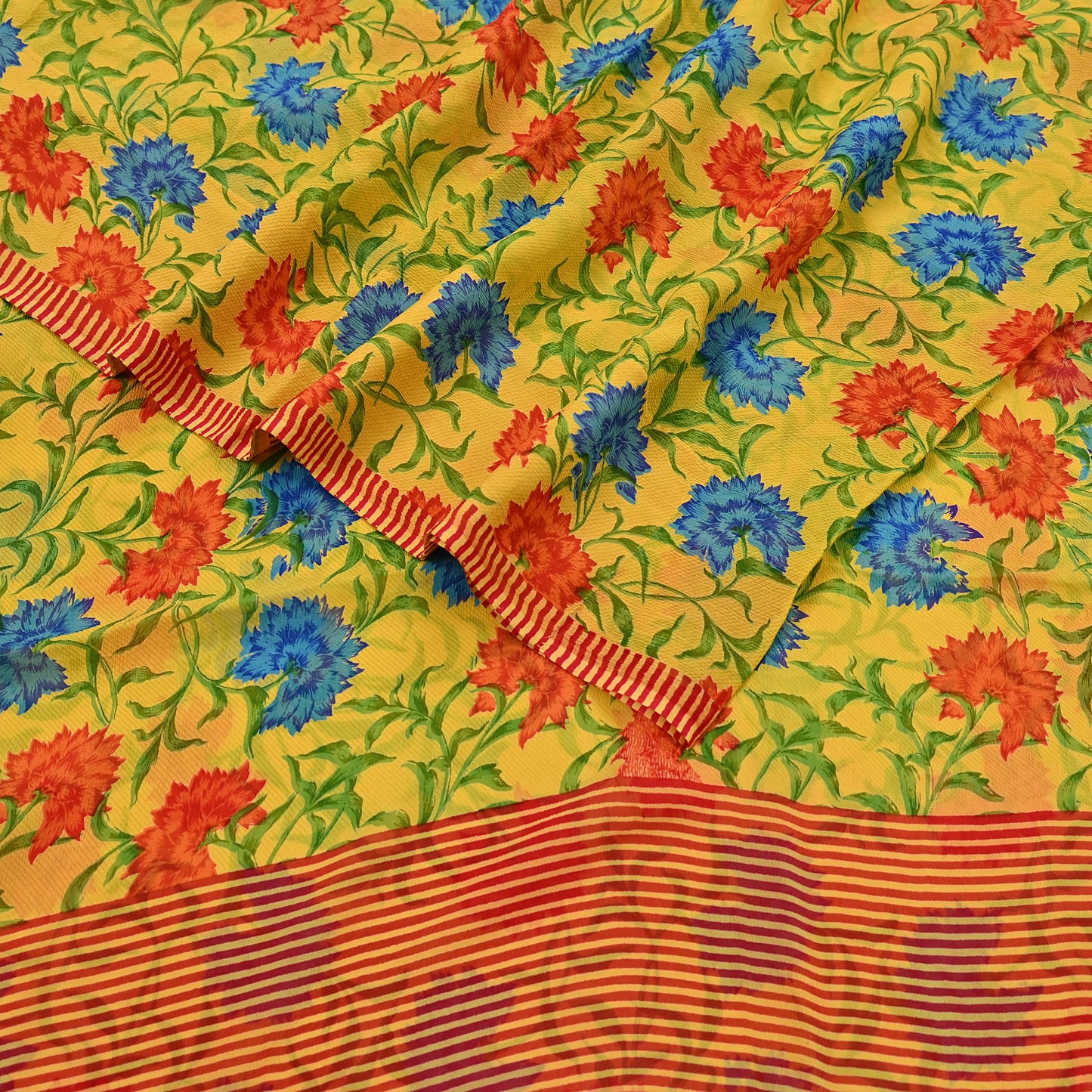 Indian Vintage Sari Yellow Pure Chiffon Silk Printed Saree 5Yd Craft Fabric Sewing Soft Light Sari Dress Making Quilting For Crating