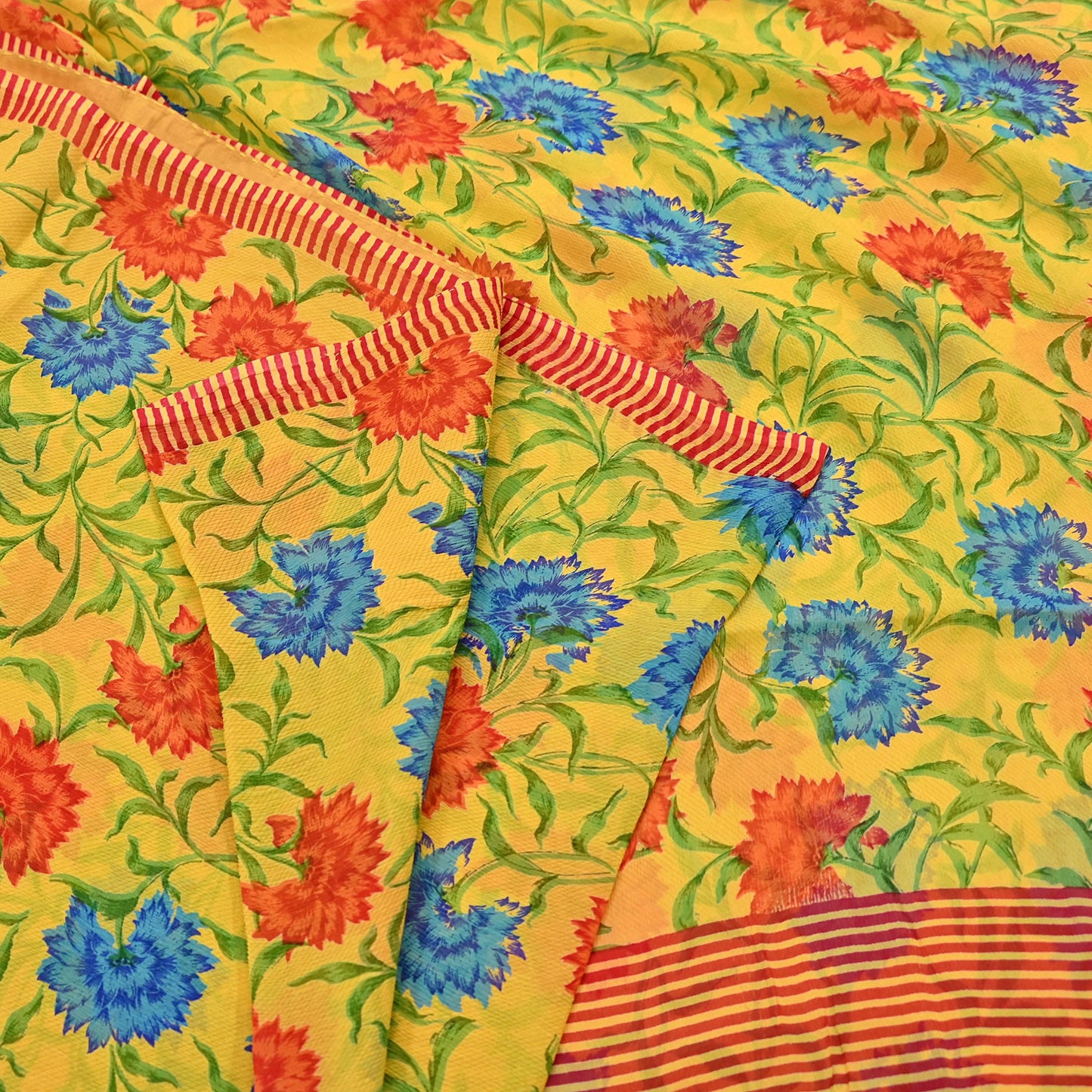 Indian Vintage Sari Yellow Pure Chiffon Silk Printed Saree 5Yd Craft Fabric Sewing Soft Light Sari Dress Making Quilting For Crating