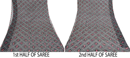 Vintage Saree Black Pure Chiffon Silk Printed Sari Craft Fabric Sewing 5Yard Soft