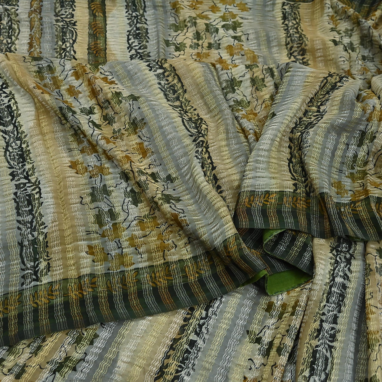 Indian Vintage Sari Gray Pure Georgette Silk Printed Sarees Craft Fabric Sewing 6Yd Soft Dress Making Crafting Quilting Zari