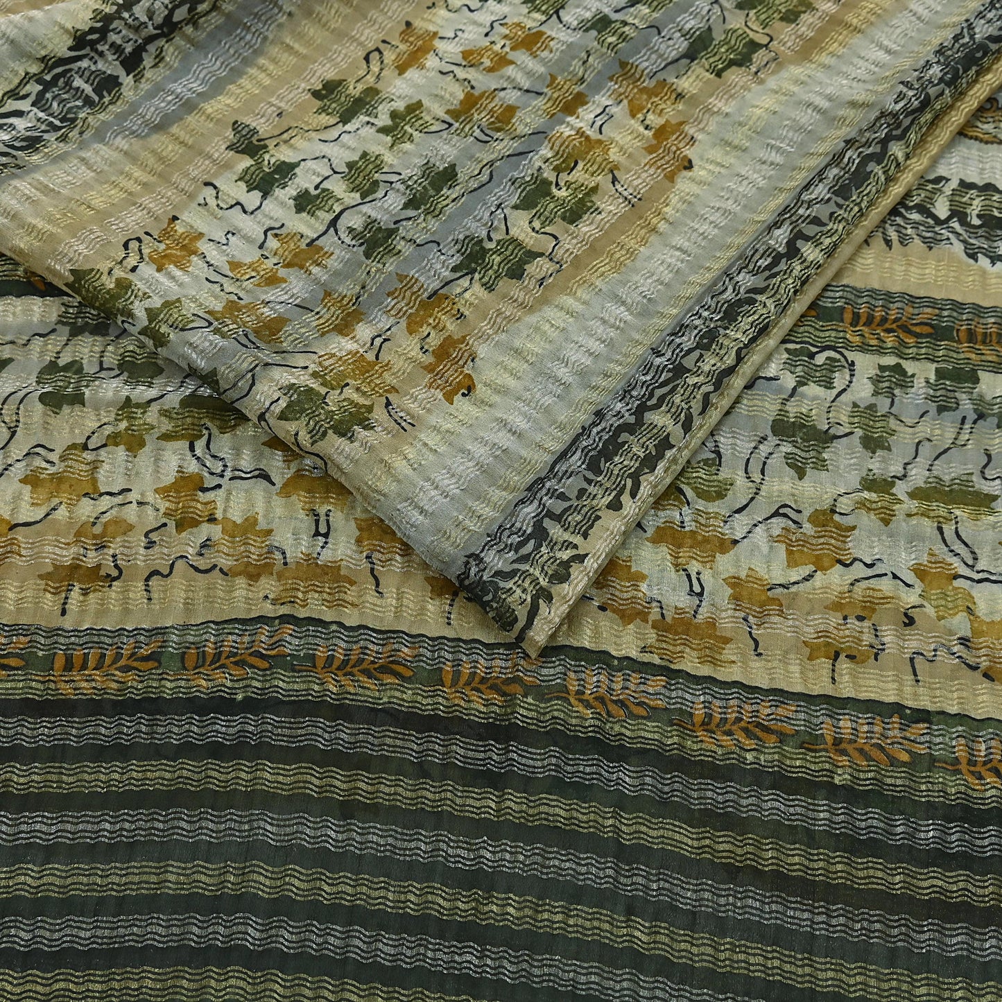 Indian Vintage Sari Gray Pure Georgette Silk Printed Sarees Craft Fabric Sewing 6Yd Soft Dress Making Crafting Quilting Zari