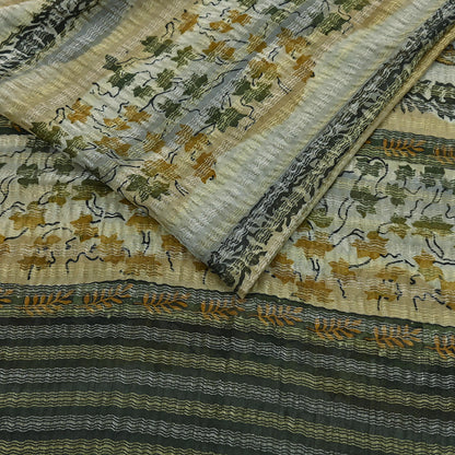 Indian Vintage Sari Gray Pure Georgette Silk Printed Sarees Craft Fabric Sewing 6Yd Soft Dress Making Crafting Quilting Zari