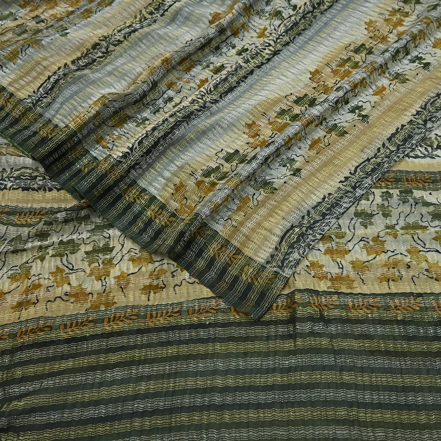 Indian Vintage Sari Gray Pure Georgette Silk Printed Sarees Craft Fabric Sewing 6Yd Soft Dress Making Crafting Quilting Zari