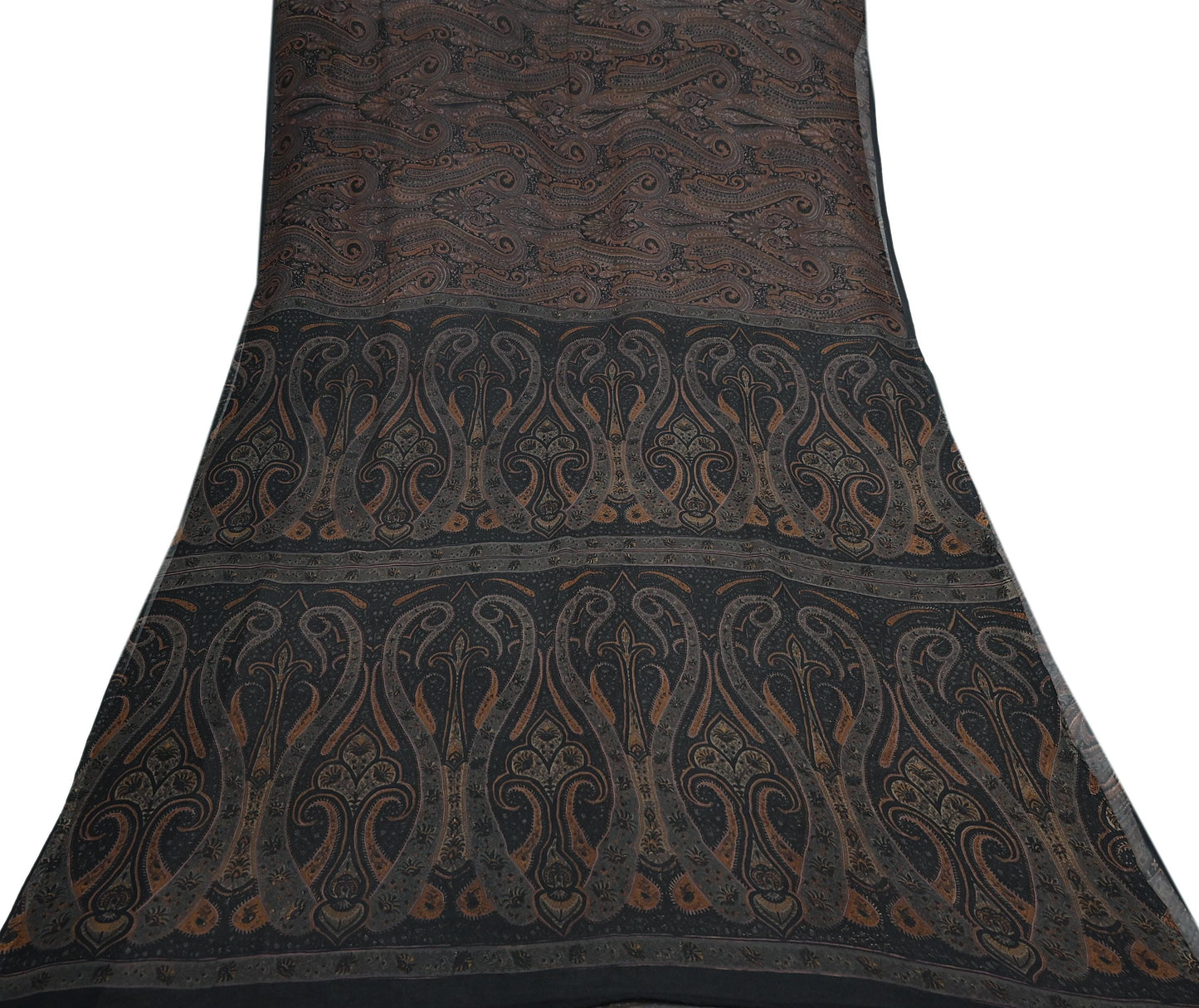 Vintage Saree Black Pure Chiffon Silk Printed Sari Craft Fabric Sewing 5Yard Soft