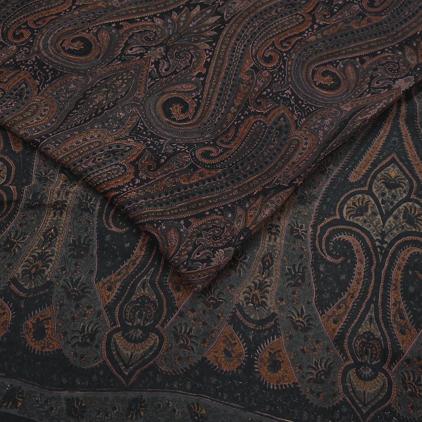 Vintage Saree Black Pure Chiffon Silk Printed Sari Craft Fabric Sewing 5Yard Soft
