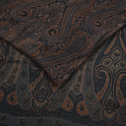 Vintage Saree Black Pure Chiffon Silk Printed Sari Craft Fabric Sewing 5Yard Soft