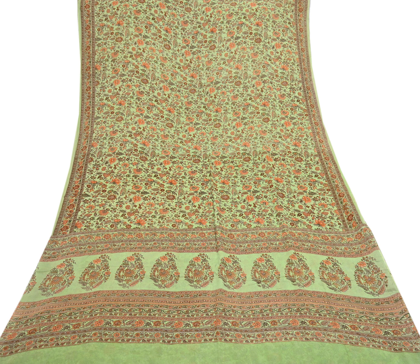 Indian Vintage Sari Green Pure Silk Printed Sarees Craft Fabric 6yd Sewing Dress Making Soft Floral Crafting quilting