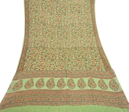 Indian Vintage Sari Green Pure Silk Printed Sarees Craft Fabric 6yd Sewing Dress Making Soft Floral Crafting quilting