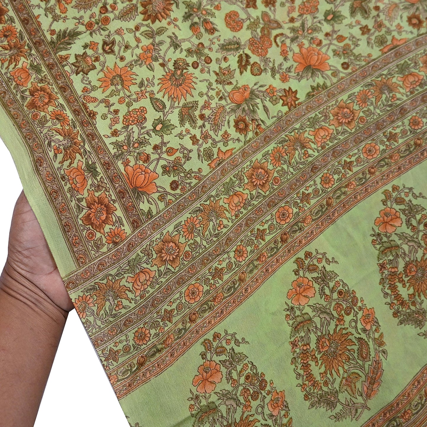 Indian Vintage Sari Green Pure Silk Printed Sarees Craft Fabric 6yd Sewing Dress Making Soft Floral Crafting quilting