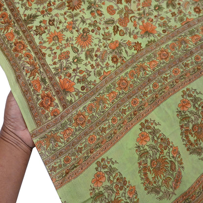 Indian Vintage Sari Green Pure Silk Printed Sarees Craft Fabric 6yd Sewing Dress Making Soft Floral Crafting quilting