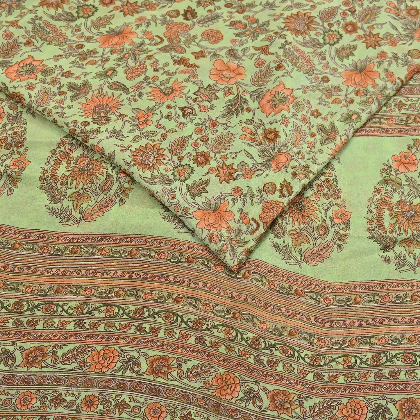 Indian Vintage Sari Green Pure Silk Printed Sarees Craft Fabric 6yd Sewing Dress Making Soft Floral Crafting quilting