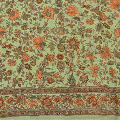 Indian Vintage Sari Green Pure Silk Printed Sarees Craft Fabric 6yd Sewing Dress Making Soft Floral Crafting quilting