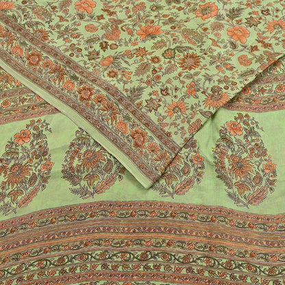 Indian Vintage Sari Green Pure Silk Printed Sarees Craft Fabric 6yd Sewing Dress Making Soft Floral Crafting quilting