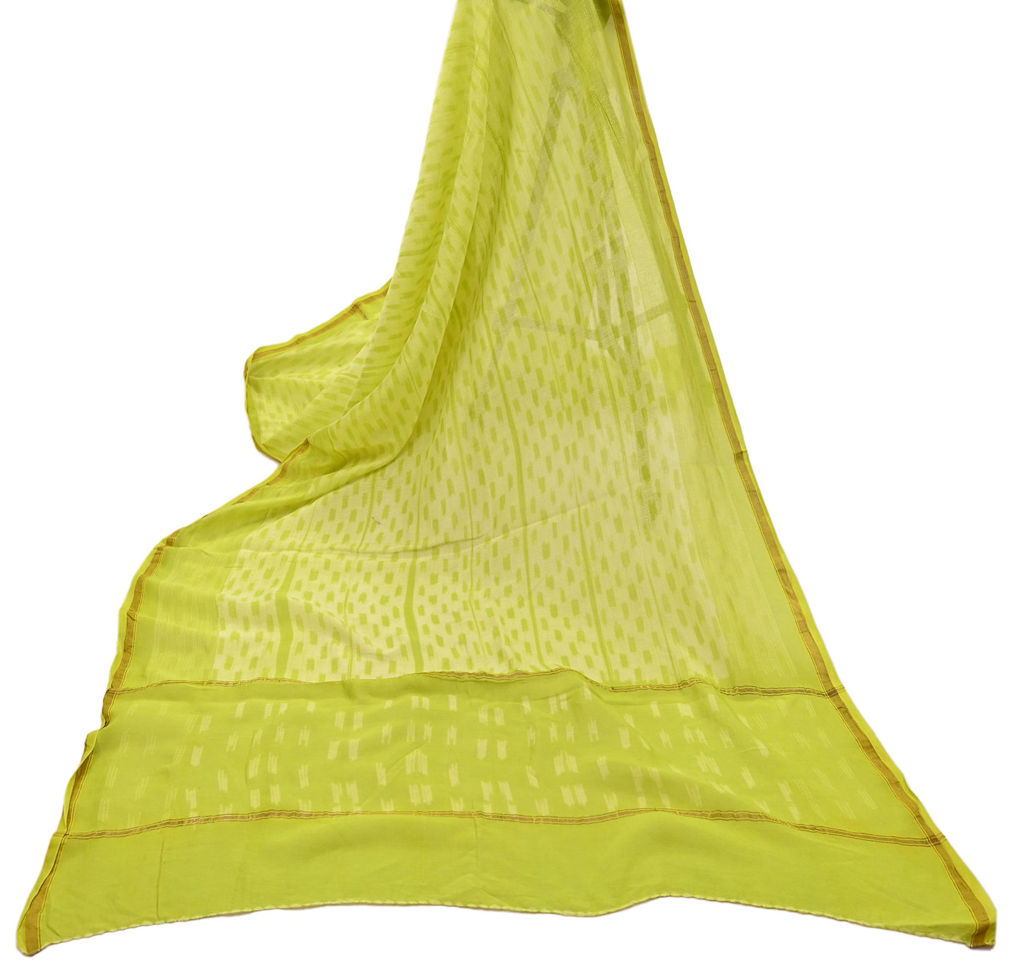 Indian Vintage Dupatta Green Dupatta Long Stole Block Print Pure Chanderi Silk Scarves Veil Golden Zari