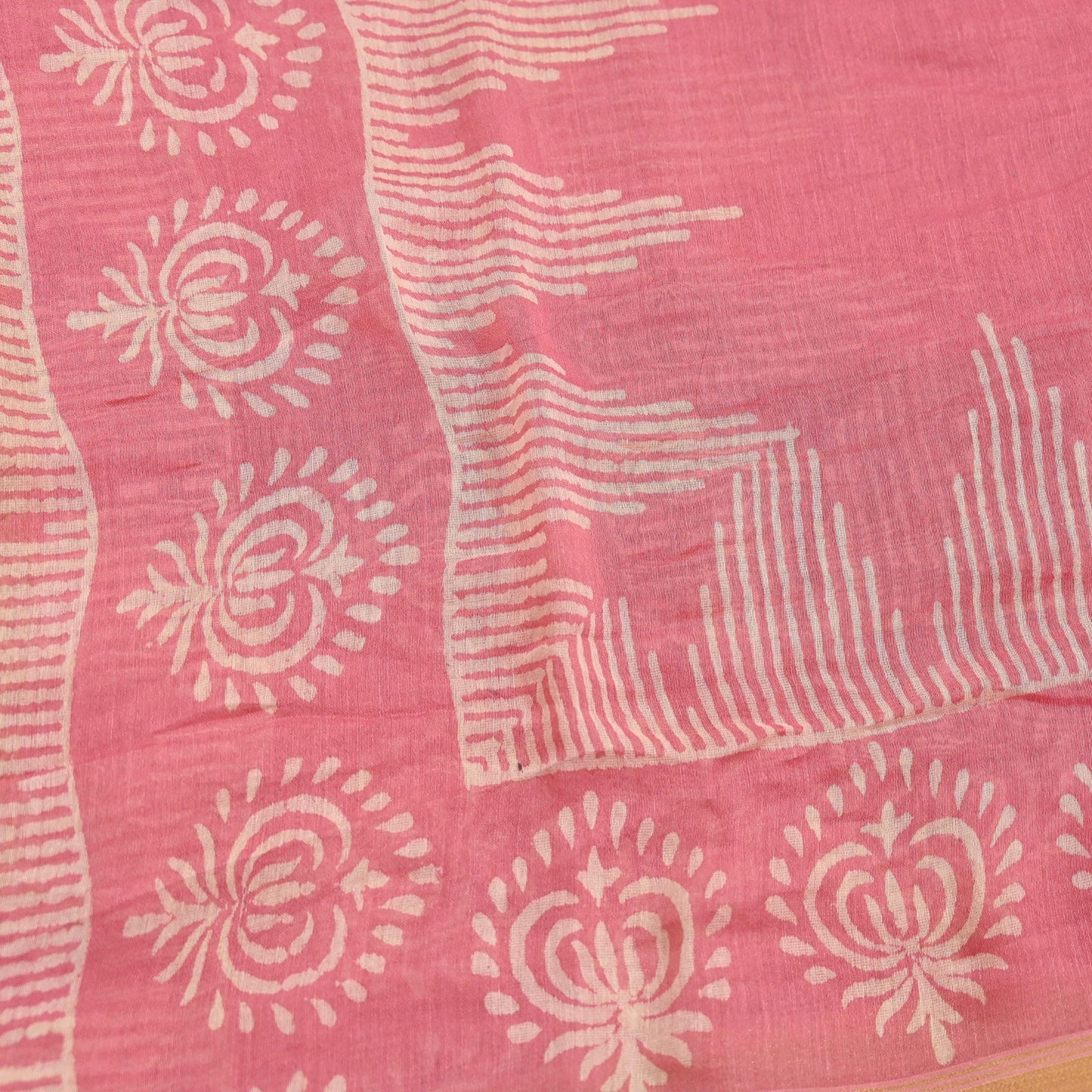 Indian Vintage Dupatta Peach Dupatta Long Stole Block Print Pure Chanderi Silk Scarves Veil Golden Zari