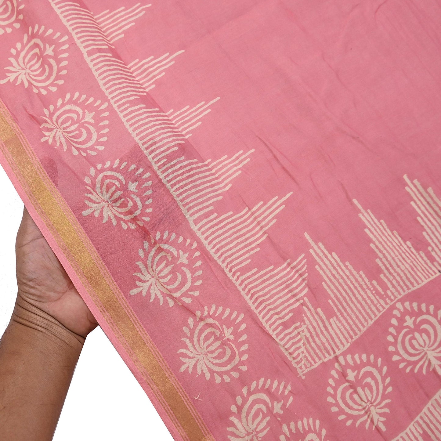 Indian Vintage Dupatta Peach Dupatta Long Stole Block Print Pure Chanderi Silk Scarves Veil Golden Zari