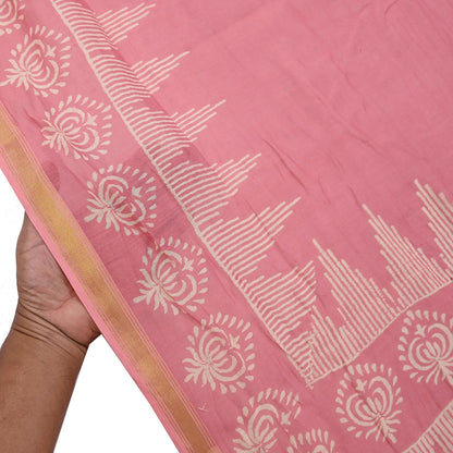 Indian Vintage Dupatta Peach Dupatta Long Stole Block Print Pure Chanderi Silk Scarves Veil Golden Zari
