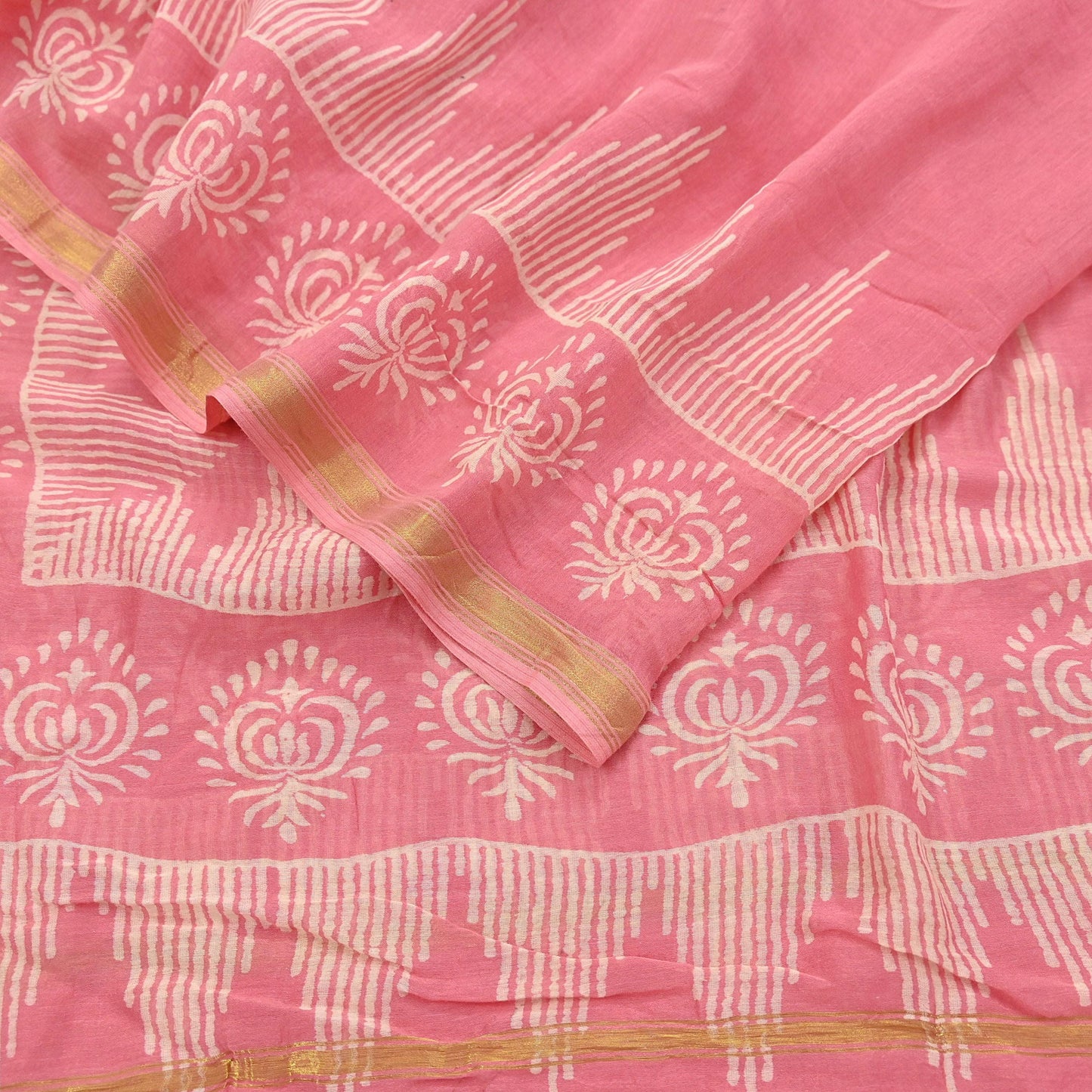Indian Vintage Dupatta Peach Dupatta Long Stole Block Print Pure Chanderi Silk Scarves Veil Golden Zari