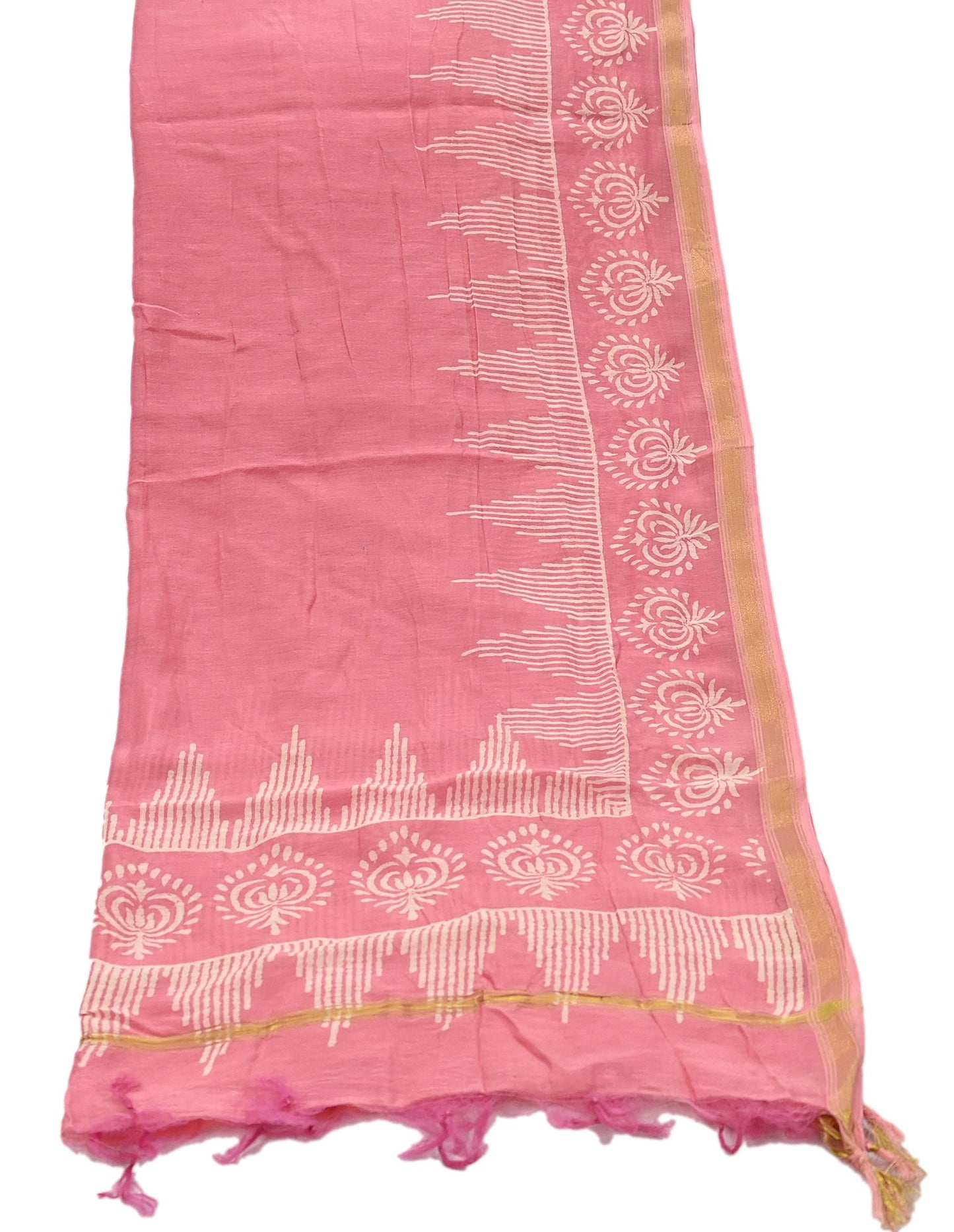 Indian Vintage Dupatta Peach Dupatta Long Stole Block Print Pure Chanderi Silk Scarves Veil Golden Zari