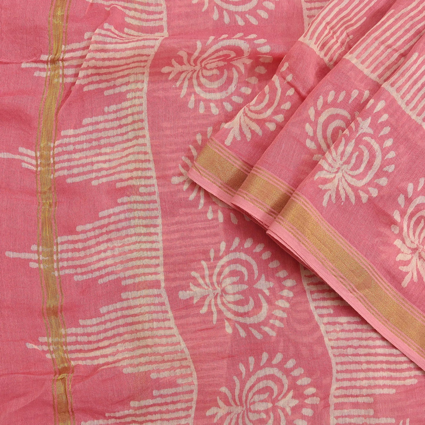 Indian Vintage Dupatta Peach Dupatta Long Stole Block Print Pure Chanderi Silk Scarves Veil Golden Zari