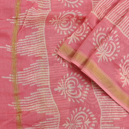 Indian Vintage Dupatta Peach Dupatta Long Stole Block Print Pure Chanderi Silk Scarves Veil Golden Zari