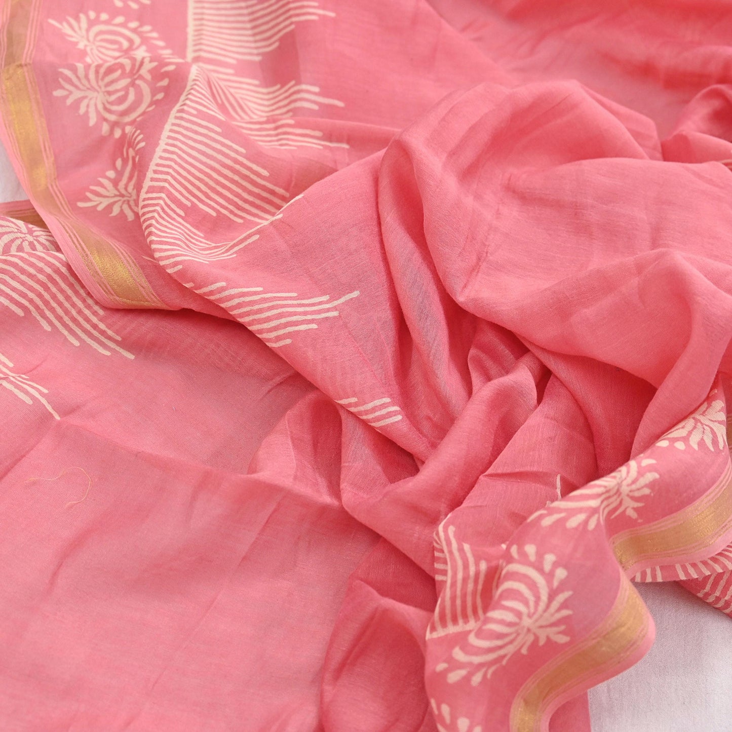 Indian Vintage Dupatta Peach Dupatta Long Stole Block Print Pure Chanderi Silk Scarves Veil Golden Zari