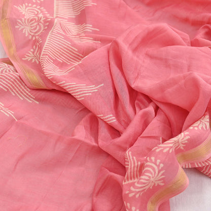 Indian Vintage Dupatta Peach Dupatta Long Stole Block Print Pure Chanderi Silk Scarves Veil Golden Zari