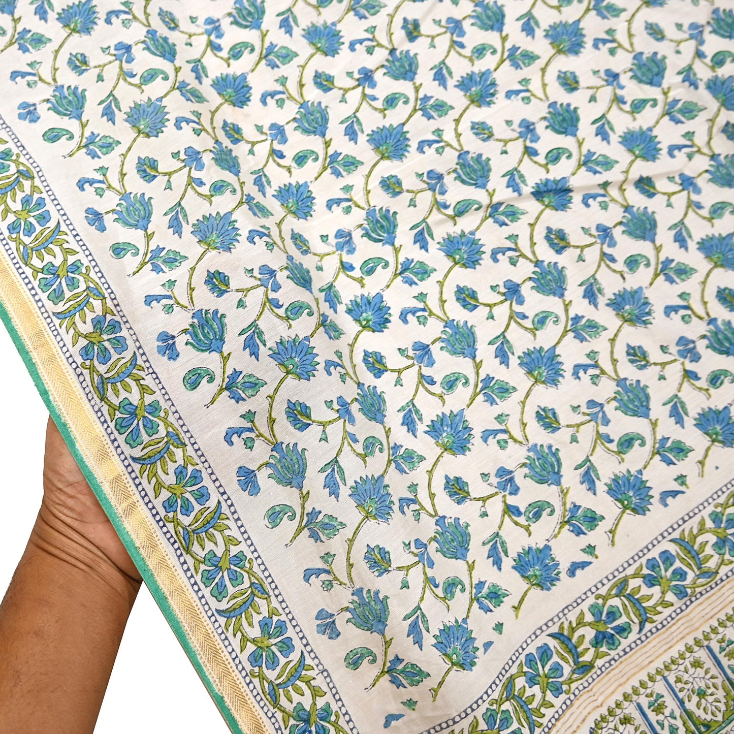 Indian Vintage Dupatta Green Dupatta Long Stole Block Print Pure Chanderi Silk Scarves Veil Golden Zari