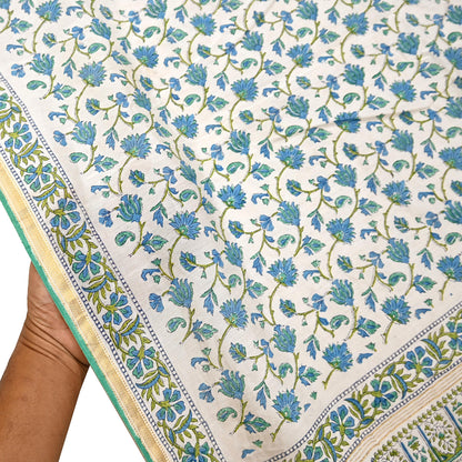 Indian Vintage Dupatta Green Dupatta Long Stole Block Print Pure Chanderi Silk Scarves Veil Golden Zari