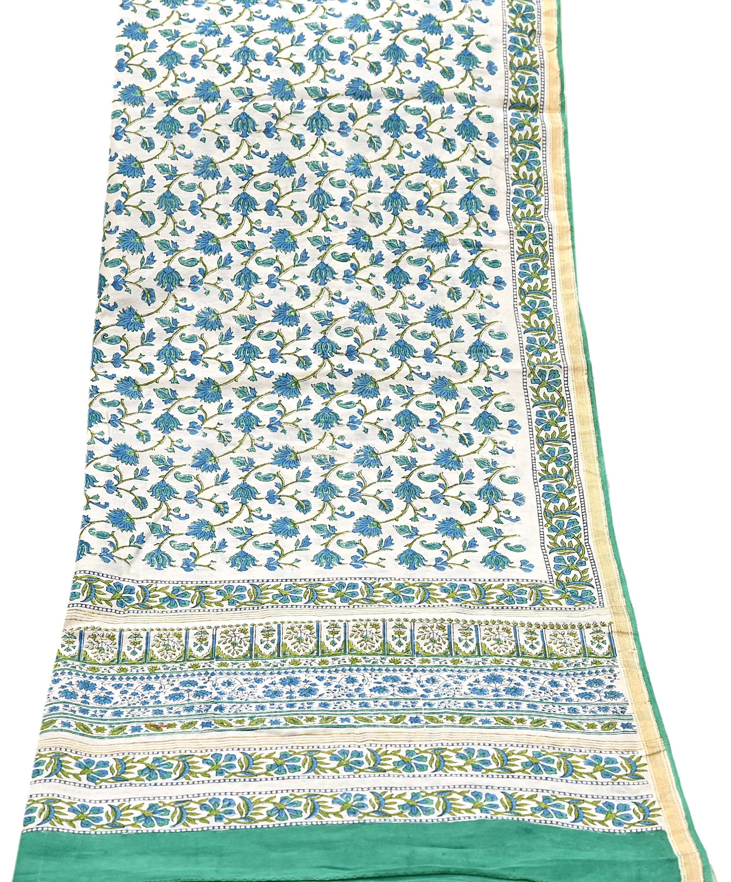 Indian Vintage Dupatta Green Dupatta Long Stole Block Print Pure Chanderi Silk Scarves Veil Golden Zari