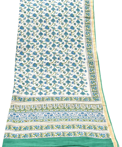 Indian Vintage Dupatta Green Dupatta Long Stole Block Print Pure Chanderi Silk Scarves Veil Golden Zari