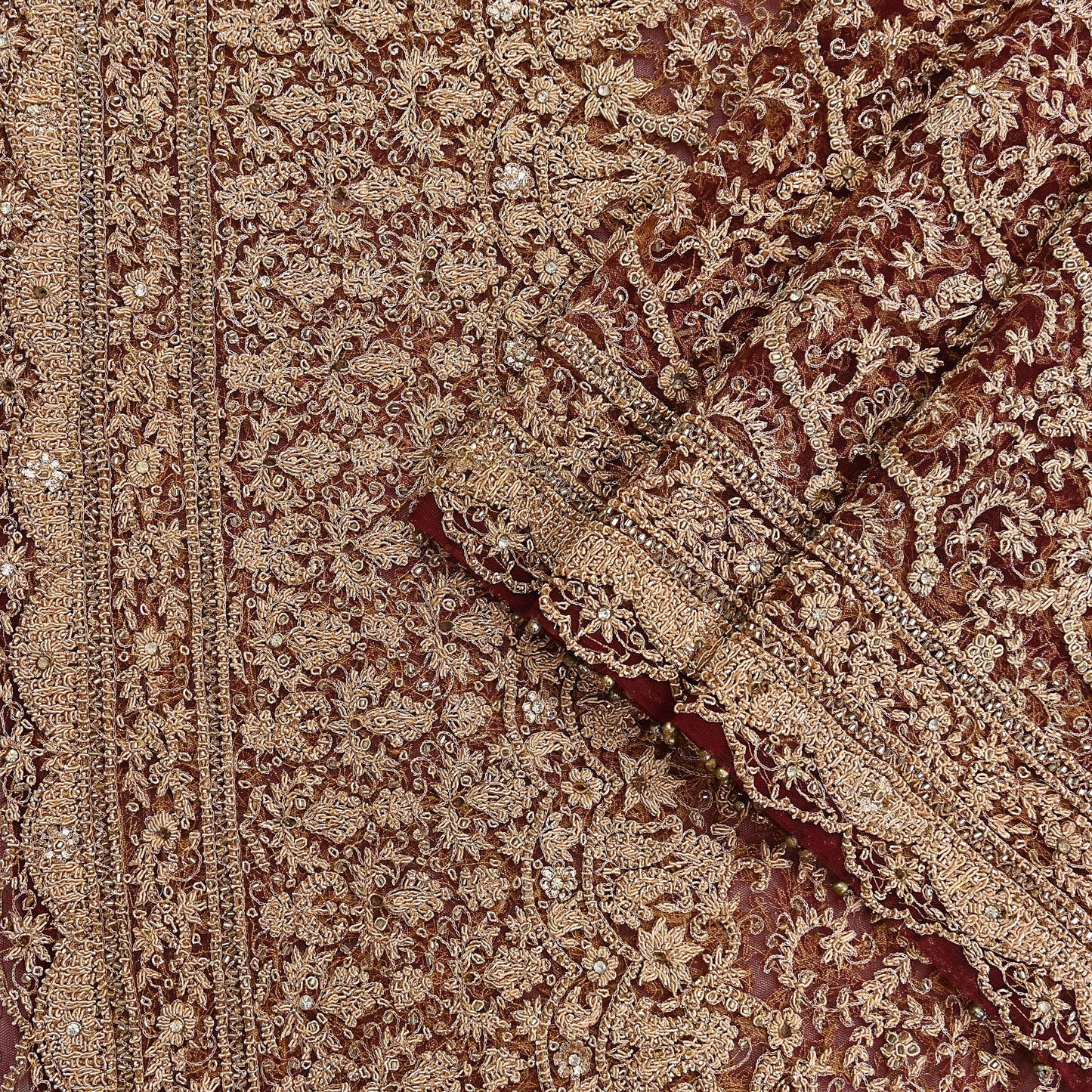Indian Vintage Heavy Luxury Wedding Maroon Dupatta Net Mesh Long Stole Hand Embroidered Scarves Zardozi Zari Sequins Dridal Veil Hijab