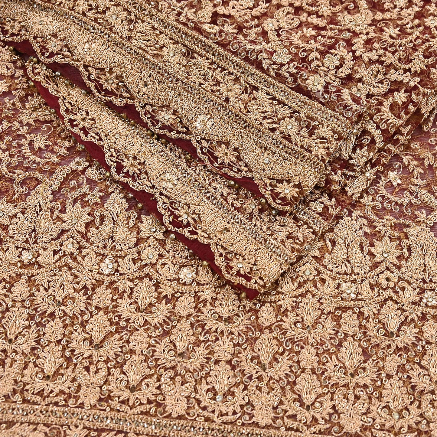 Indian Vintage Heavy Luxury Wedding Maroon Dupatta Net Mesh Long Stole Hand Embroidered Scarves Zardozi Zari Sequins Dridal Veil Hijab